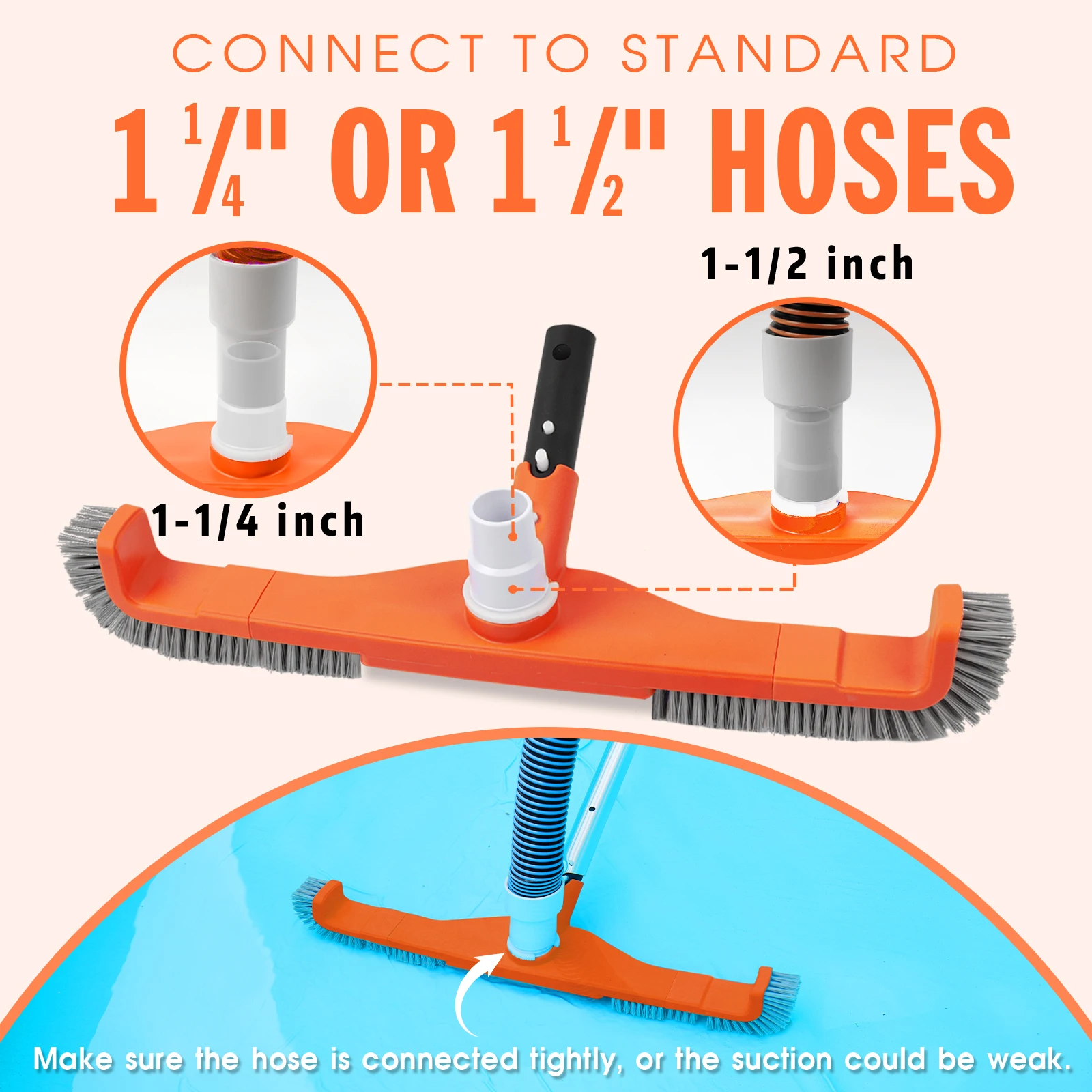 2 in 1 Pool Wall Cleaning Brush Suction Vacuum Brush Head