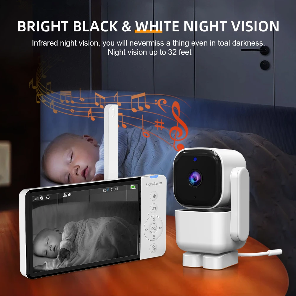 New Baby monitor camera 5 Inch 720P Night Vision Cry sound Feeding Reminder Temperature Detection 5000mah Battery Baby Monitor