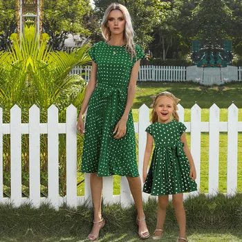 X20329 Polka Dot Sleeveless Mother and daughter Matching Dresses Family Look mommy and me Clothes mom Baby Girl Dress Clothing