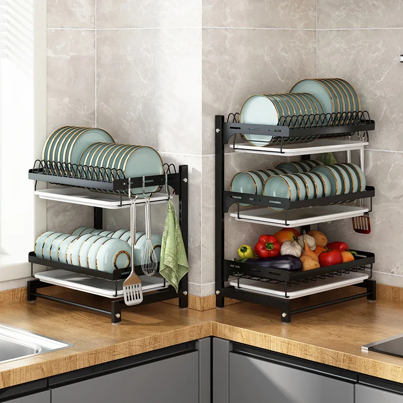 2023 hot sell new design kitchen bowl drain storage racks cabinet storage holder rack 3 layers iron dish rack