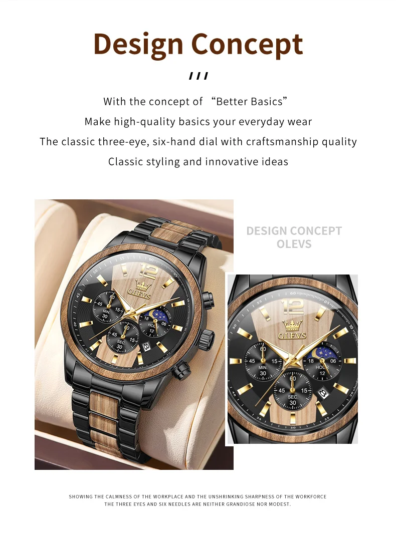 Olevs 3645 Luxury Man Watches Waterproof Luminous Hands Calendar Chronograph Quartz Wristwatch for Men Montre Relojes Homme Uhr