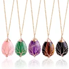 Necklace Gemstone Wire Wrapped Tree Of Life Necklace Natural Gemstone Teardrop Pendant Necklace