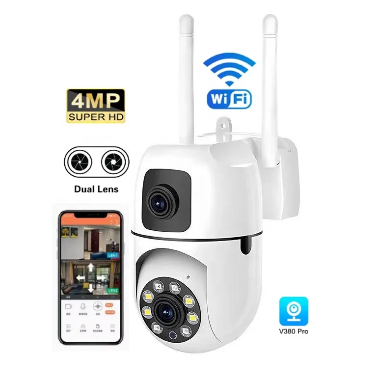 Ex-Factory PriceV380 4MPDual Lens Dual Screen Human Body Detection Night VisionWifi Ptz IPHome Security Outdoor Camera