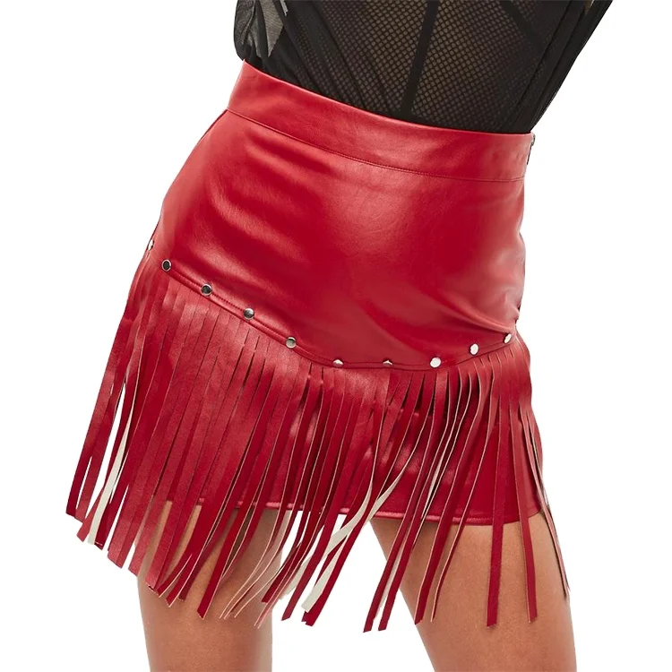 fringe skirt red