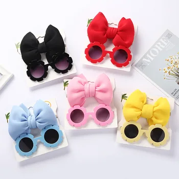 SongMay New Children Kids Flower Sunglasses With Headbands Set Kid Sun Glasses Baby Bows And Headbands Set For Girls Gift Set