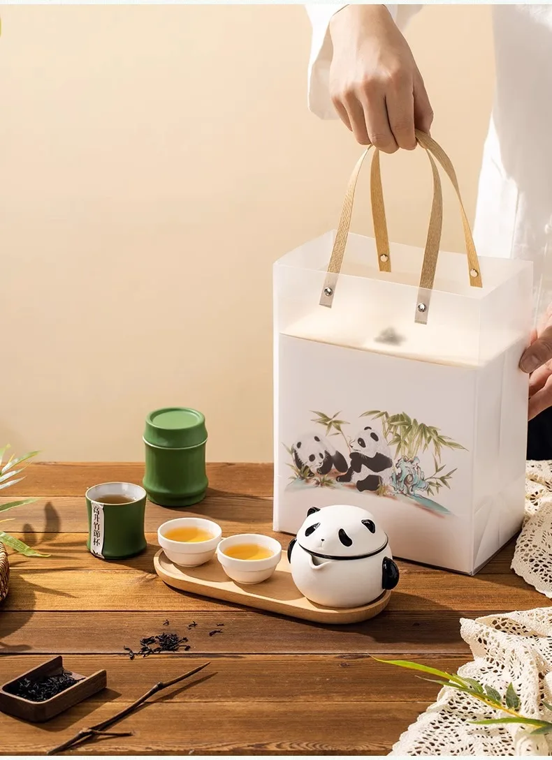product high quality panda travel tea set souvenir outdoor portable business gift ceramic tea cup household simple tea pot-8