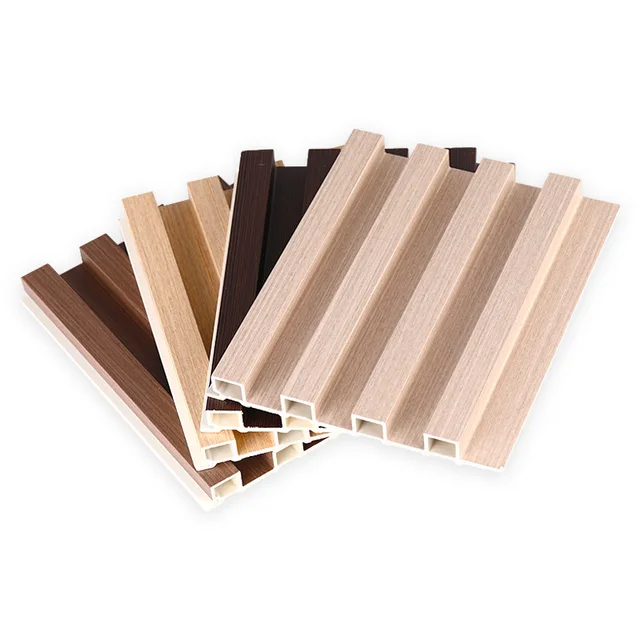 195*12mm PVC wallboard interior Solid wood wood composite wallboard new design luxury waterproof interior wood plastic