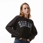 Hoodie Long Sleeves Loose Crop Hoodie Monogram Print Long Sleeves Round Neck Short Spice Girl Hoodie