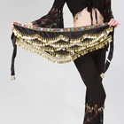 Wholesale Women Velvet Performance Wear Belly Dance Belt Gold Coins Hip Scarf