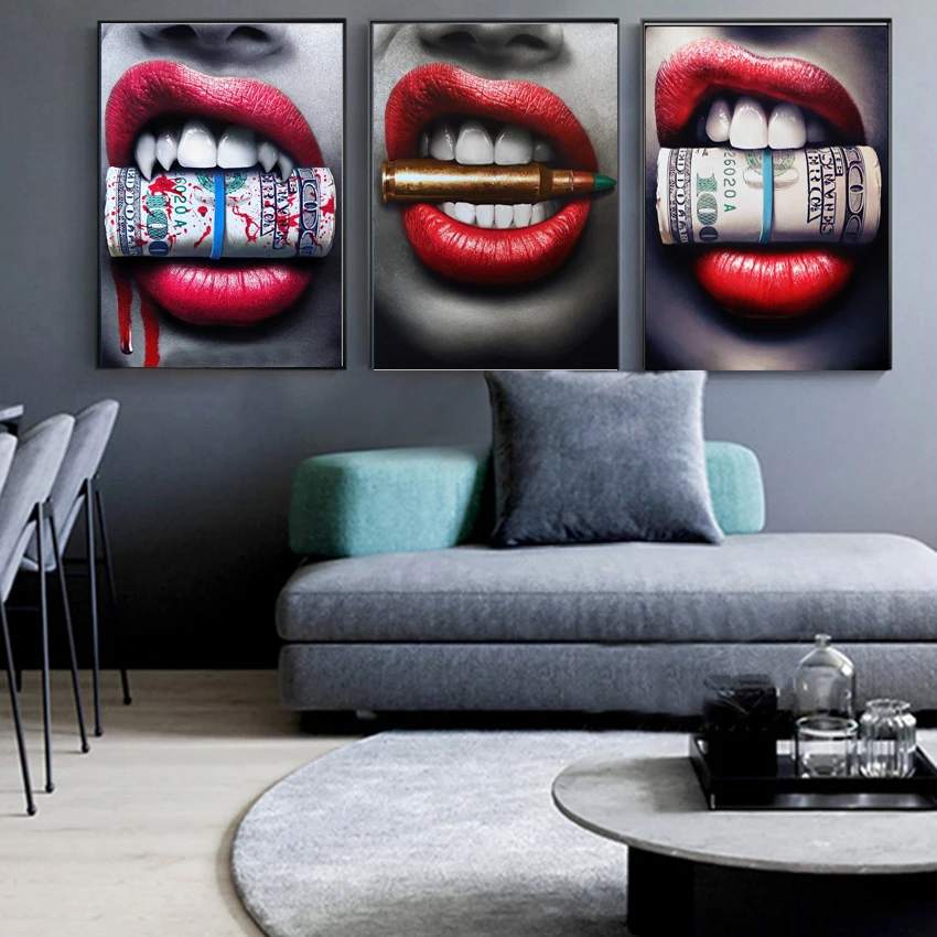 Red Lips with Money Poster