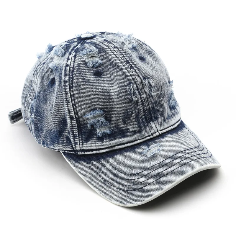 High Quality Distressed Jean Hat Light Acid Washed Adjustable Clip for Universal Fit Denim Hat
