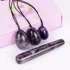 Amethyst Wholesale Women 3 Yoni Eggs 1 Rod Purple Amethyst Crystal Vaginal Drilled Rope Yoni Eggs Wand Set For Sale