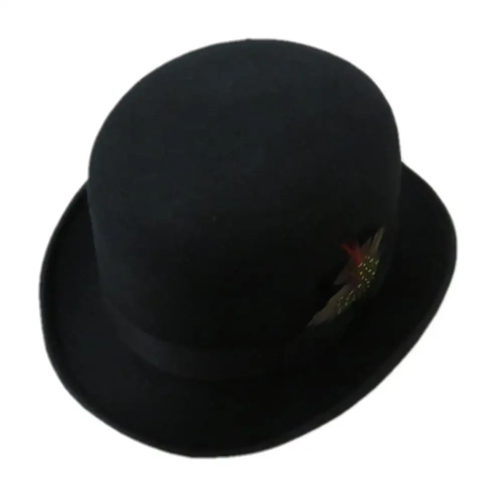 Unique Simple Chic 100% Wool Felt Bowler Hat Vintage Inspired Chaplin Black Hat 