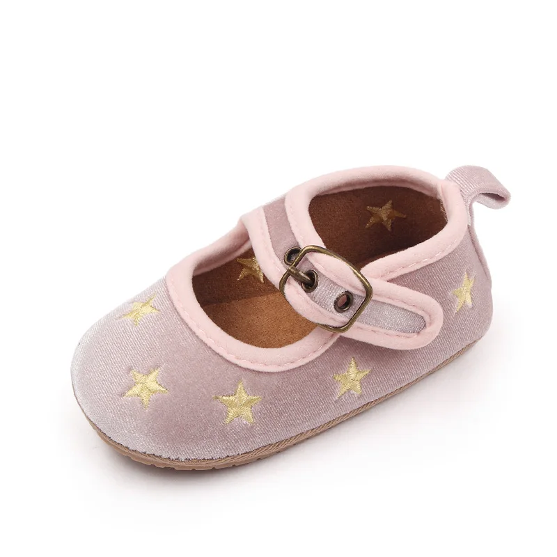 Spring and Autumn suede stars soft soled non-slip infant walking shoes for girls manufacture