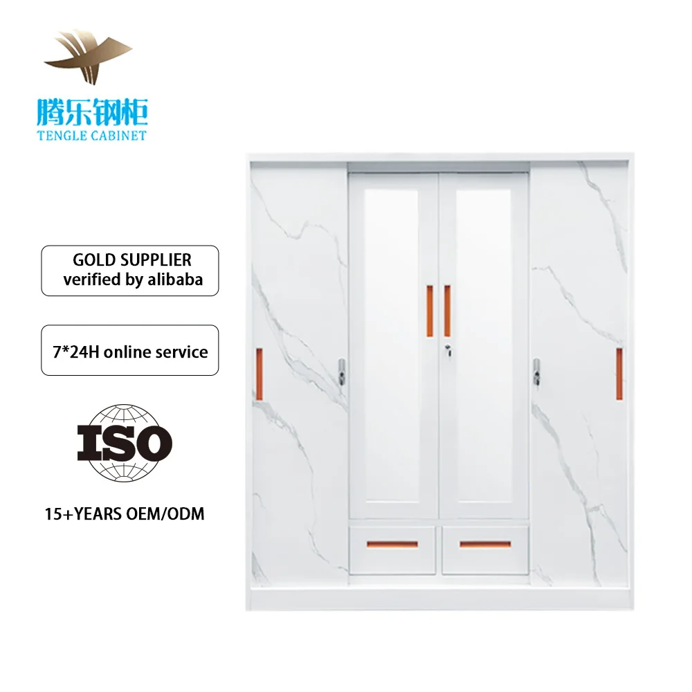 Wholesale Customized Modern 3-Door KD Bedroom Steel Armoire Closet Metal Wardrobe Locker with Mirror Clothes Storage