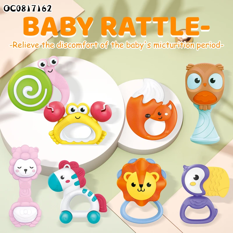 Wholesale animal model baby rattles teether ring toys for newborn sensory toy