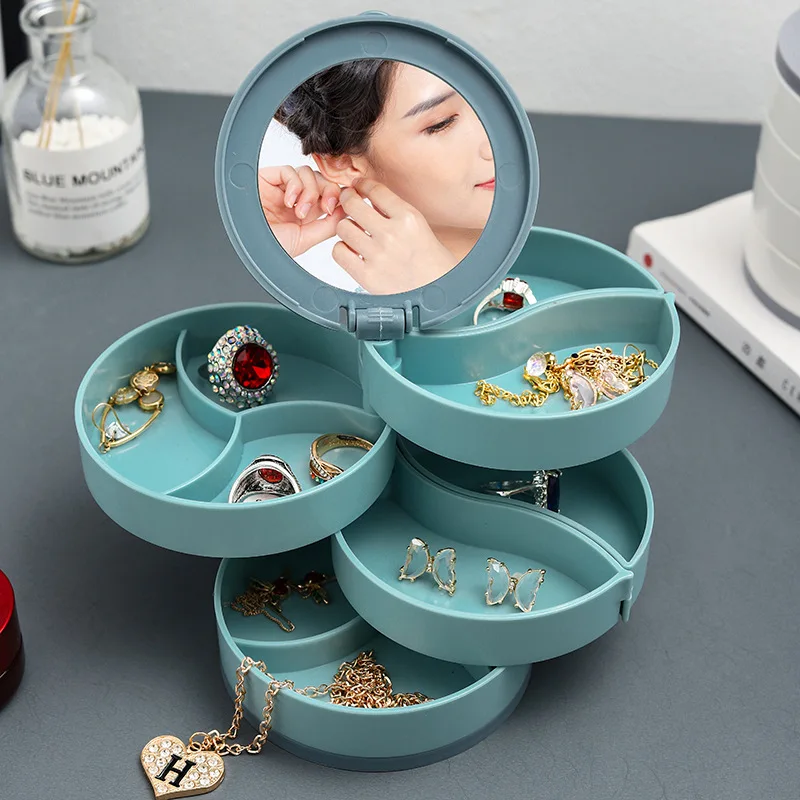 New Design Multi-layer Women Necklaces Jewelry Storage Rack Rotating Earrings Storage Box Desktop Jewelry Organizer Box