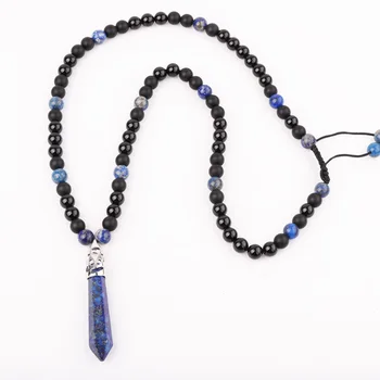 High Quality Healing Point Pendant 8mm Black Onyx Lapis Lazuli Bead Men Jewelry Necklace