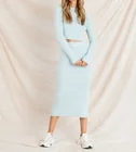 Knitted Ins Trendy Customized 2 Piece Knitted Set Beauty Women Rib All Match Skirts Casual Suit Pullover Sweater