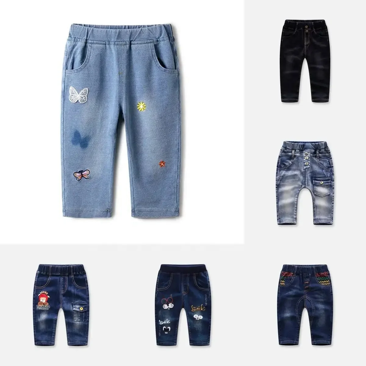 New Fashion Wholesale Simple Blue Kids Boys Damaged Jeans Pants For Children Clothes