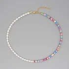 Necklace Handmade Stainless Steel Chain Summer Beach Women Bohemian Gemstone Colorful Beads Pearl Necklace