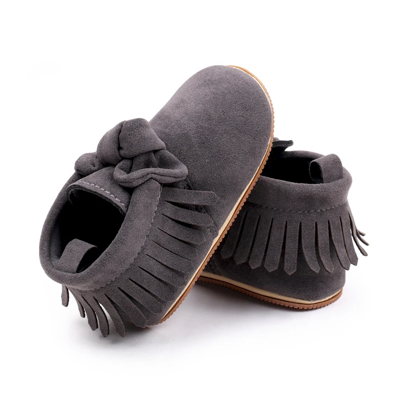 New Arrival Solid Color Fur Top Fringe Bow Soft Soled Baby Toddler Shoes for Girls supplier
