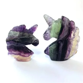 Wholesale natural colorful fluorite horse sculptures rainbow quartz crystal unicorn statue crafts gifts