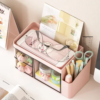 Folding Plastic Desktop Storage Box round Tabletop Organizer for Cosmetic Jewelry or Stationery for Office Use