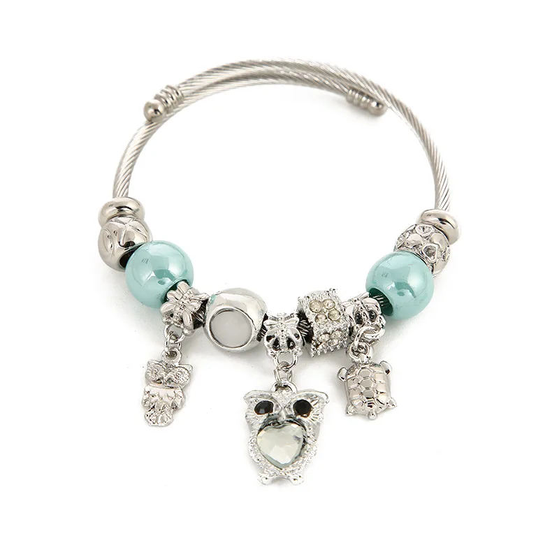 Fashion Style Stainless Steel Bracelet Beaded Adjustable Owl Bracelet Steel Color Fashion Jewelry For Women Gift Trendy