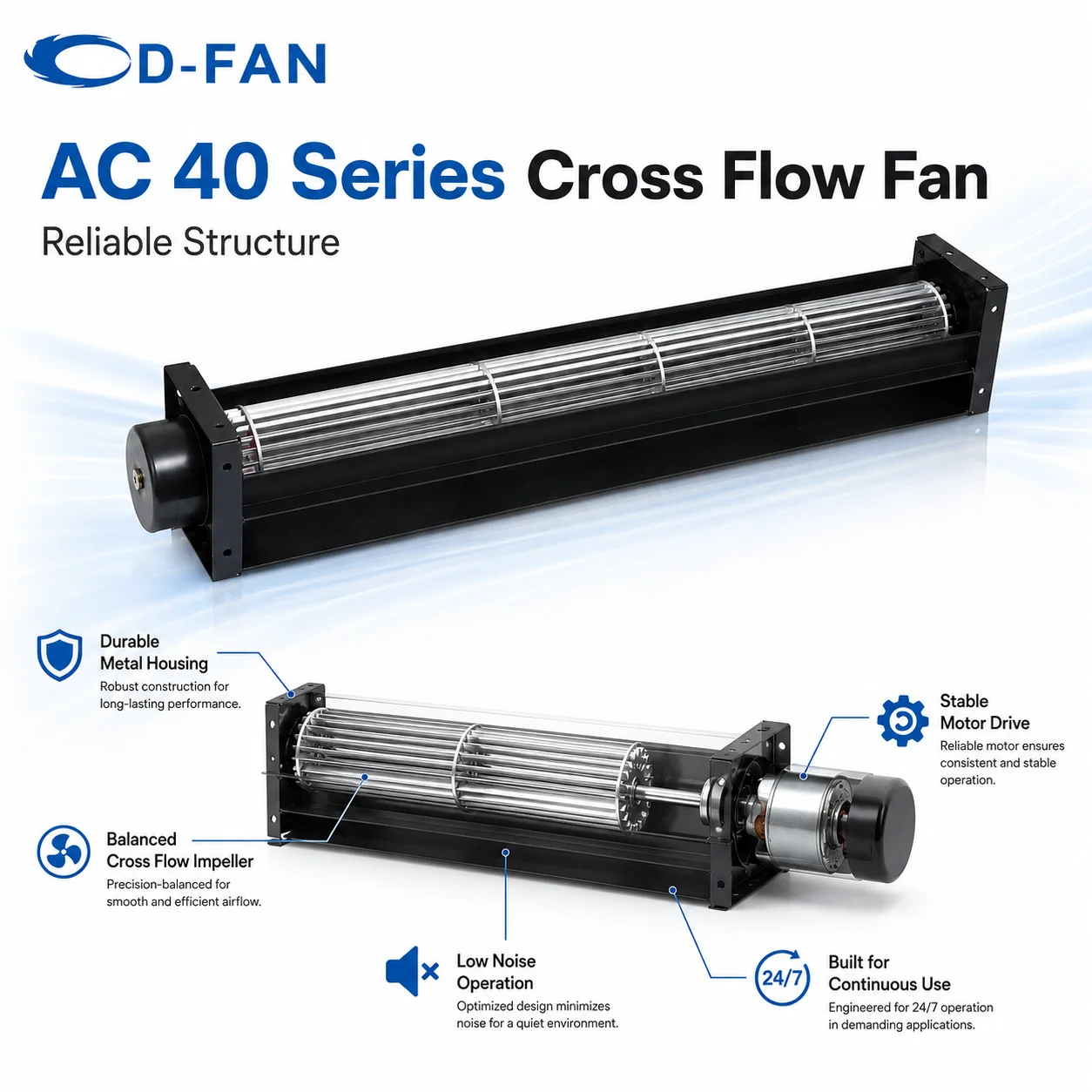 Cross Flow Fan, Aluminium, 120V, 230V, Tangential - detail 10