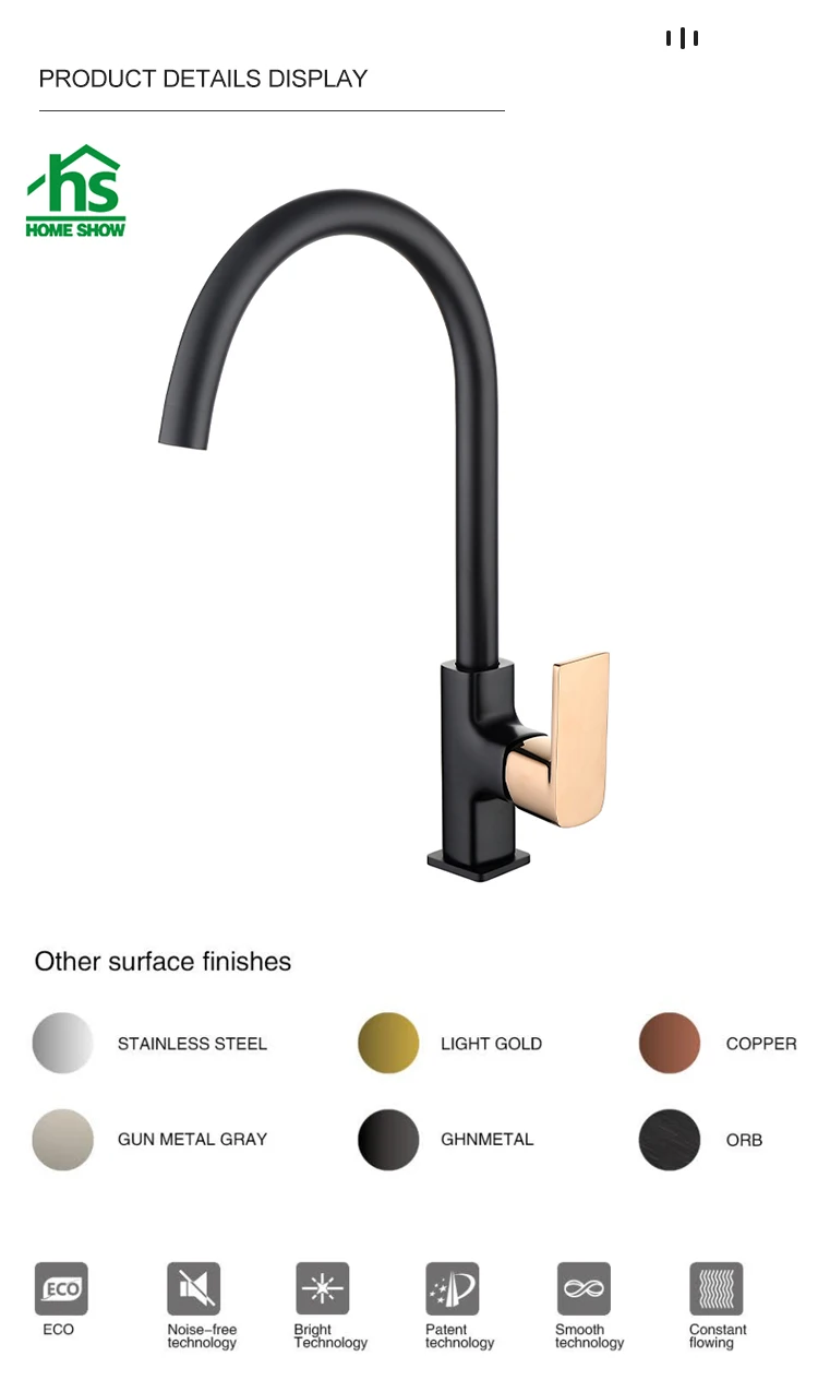 homeshow kitchen sink faucet:brass material & black gold