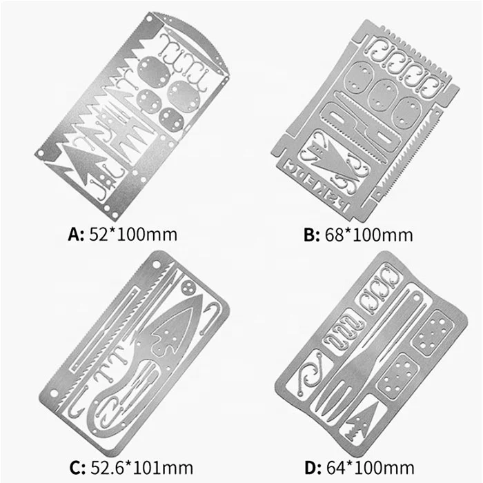 4pcs/set Survival Multitool Stainless Steel Credit Card Size Emergency Kit 