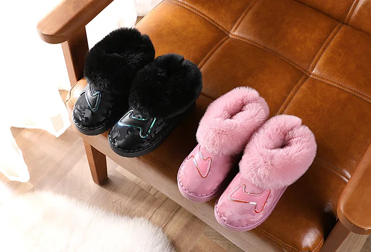 Children Winter Warm Cotton Shoes for Boys and Girls Plush Fleece Waterproof Non-slip Ankle Snow Boots