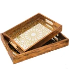 2021 China Wholesale Print Rectangular Tray Gold Serving Tray Set Fruit Food Decor Tray