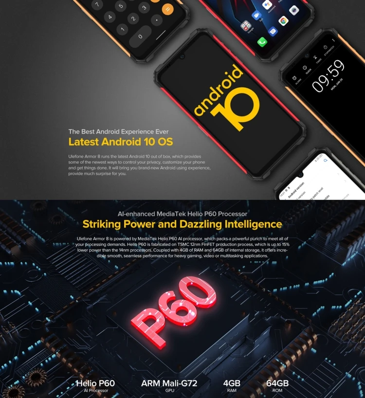 Ulefone Armor 8 2020 Rugged Phone 4GB+64GB 6.1 inch 5580mAh Android 10.0