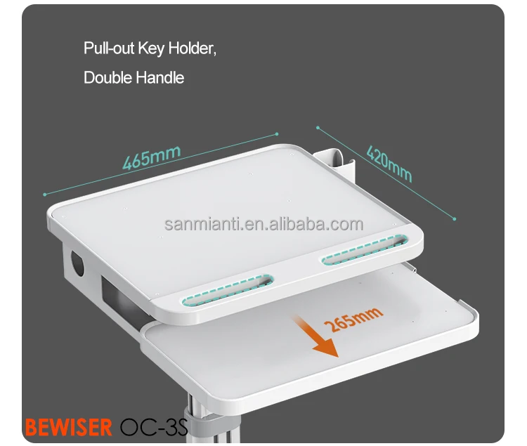 Hot Sell Hospital Mobile Medical Computer Cart Laptop Hospital Cart Trolley Dentist Clinic Trolley(BEWISER MTO-3)