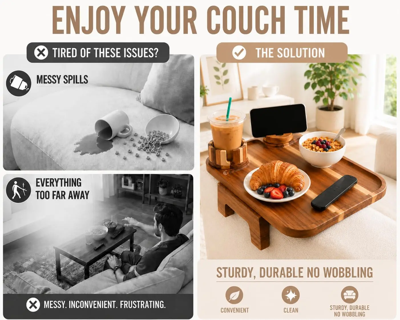 product acacia wood couch arm tray sofa armrest table with cup holder phone holder sofa side organizer for home living room-4