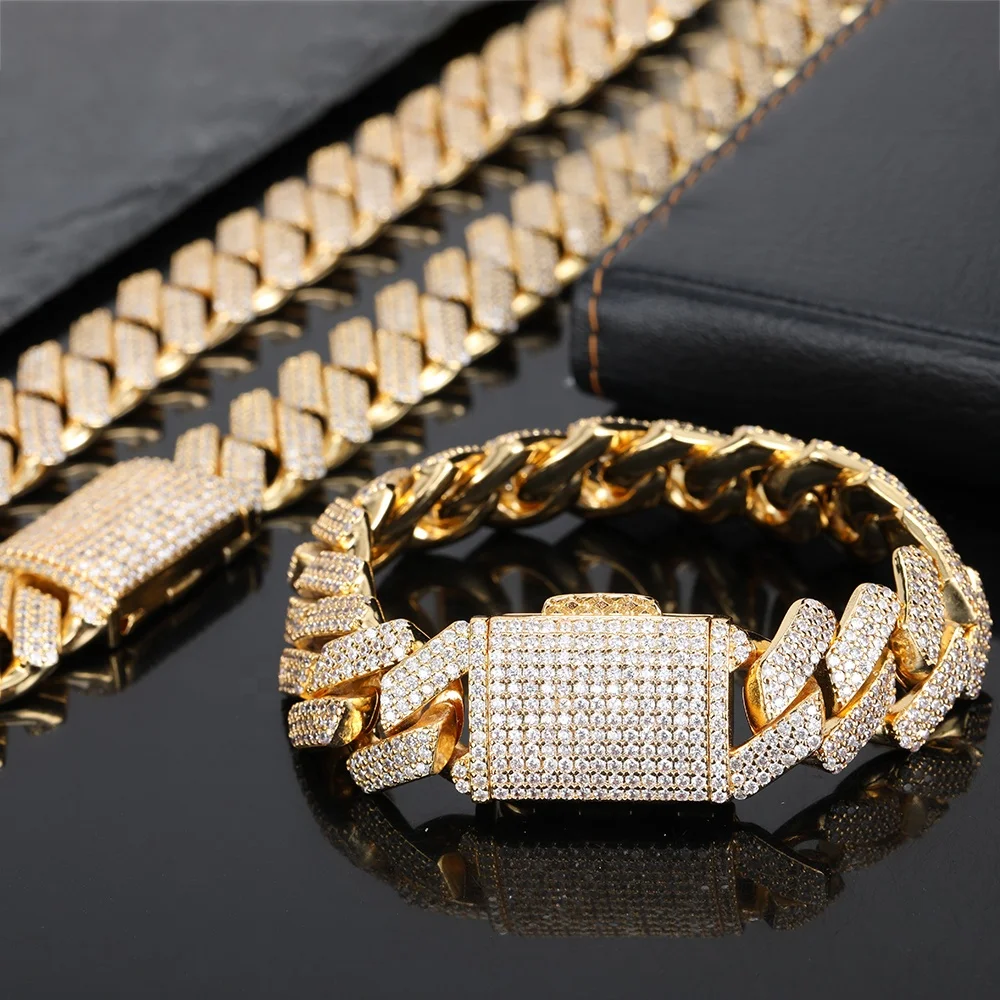 18k Gold Plated Mens 14mm CZ Cuban Link Chain HIP HOP Bracelet Fashion 