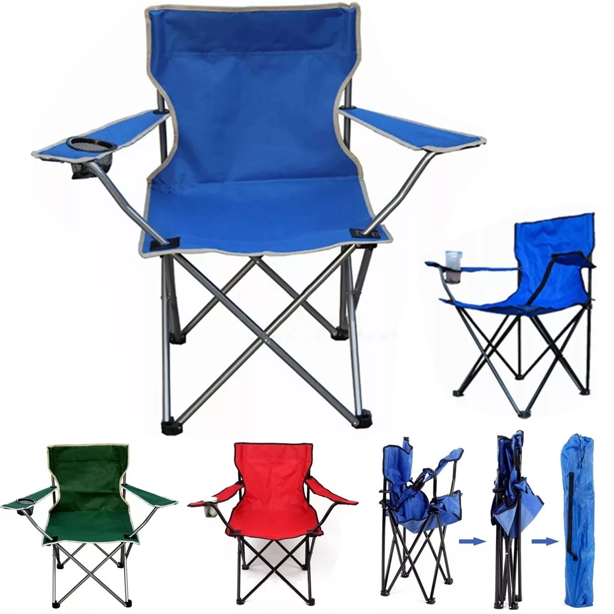 1/2x FOLDING CAMPING CHAIR LIGHTWEIGHT SEAT FISHING BEACH CHAIR WITH CUP HOLDER 