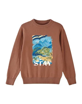 Hot selling fashion comfortable senior crew-neck pullover oil painting pattern children's sweater
