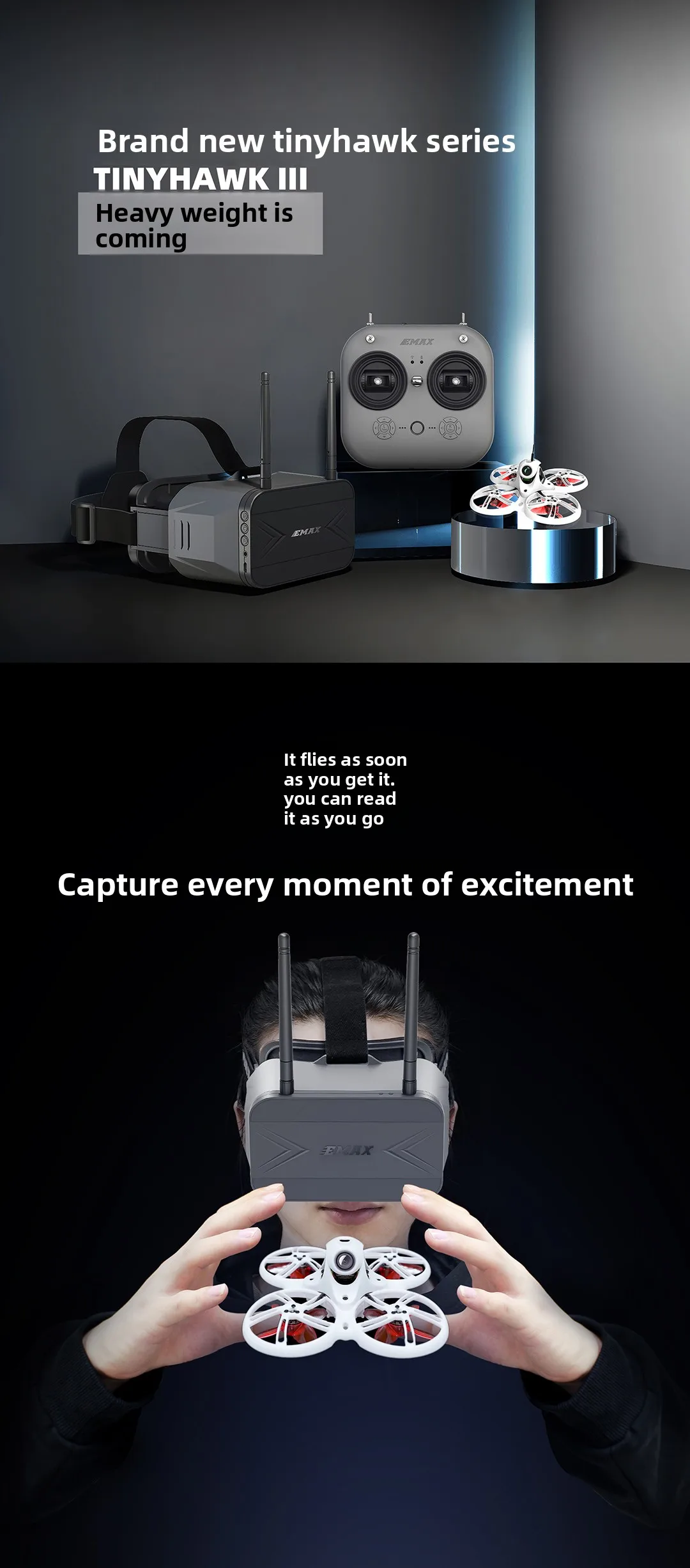 EMAX Tinyhawk III 1-2s Freestyle Sport Drone Fpv Rtf Full Kit Drones for Fvp Racing Racer Drone with Fpv Goggles and Controller Ha8d9013aa59747c19a4eb8765c66a48es