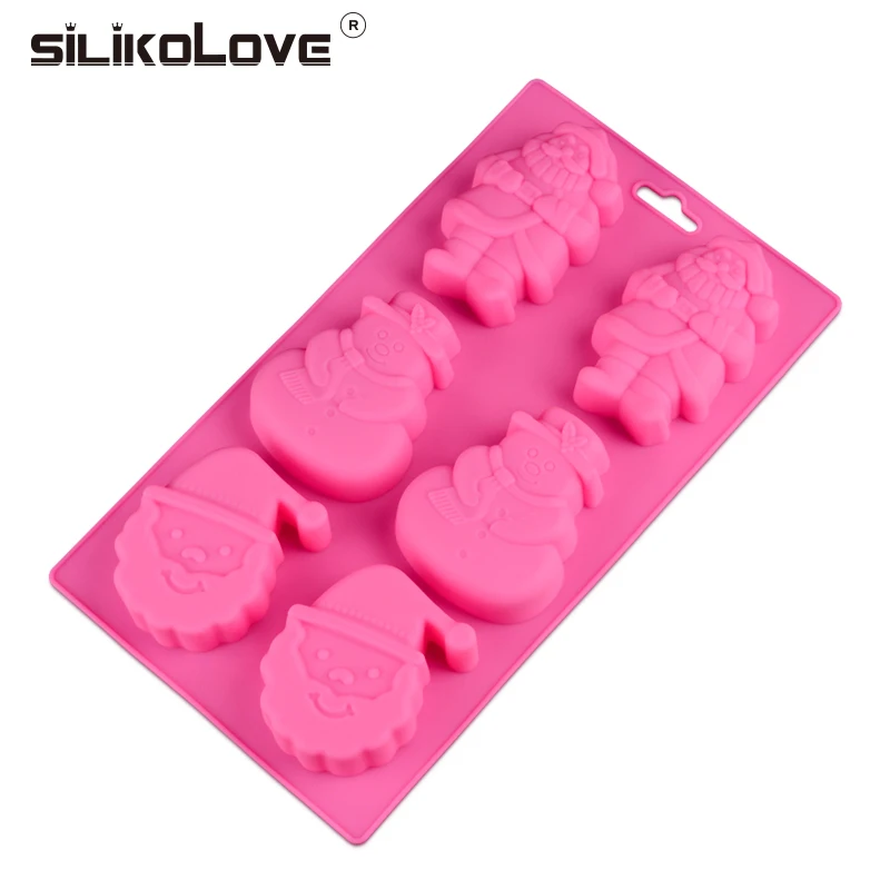 Hot sale Christmas 6 cavity different flower silicone cake mold handle DIY baking cake mold tools