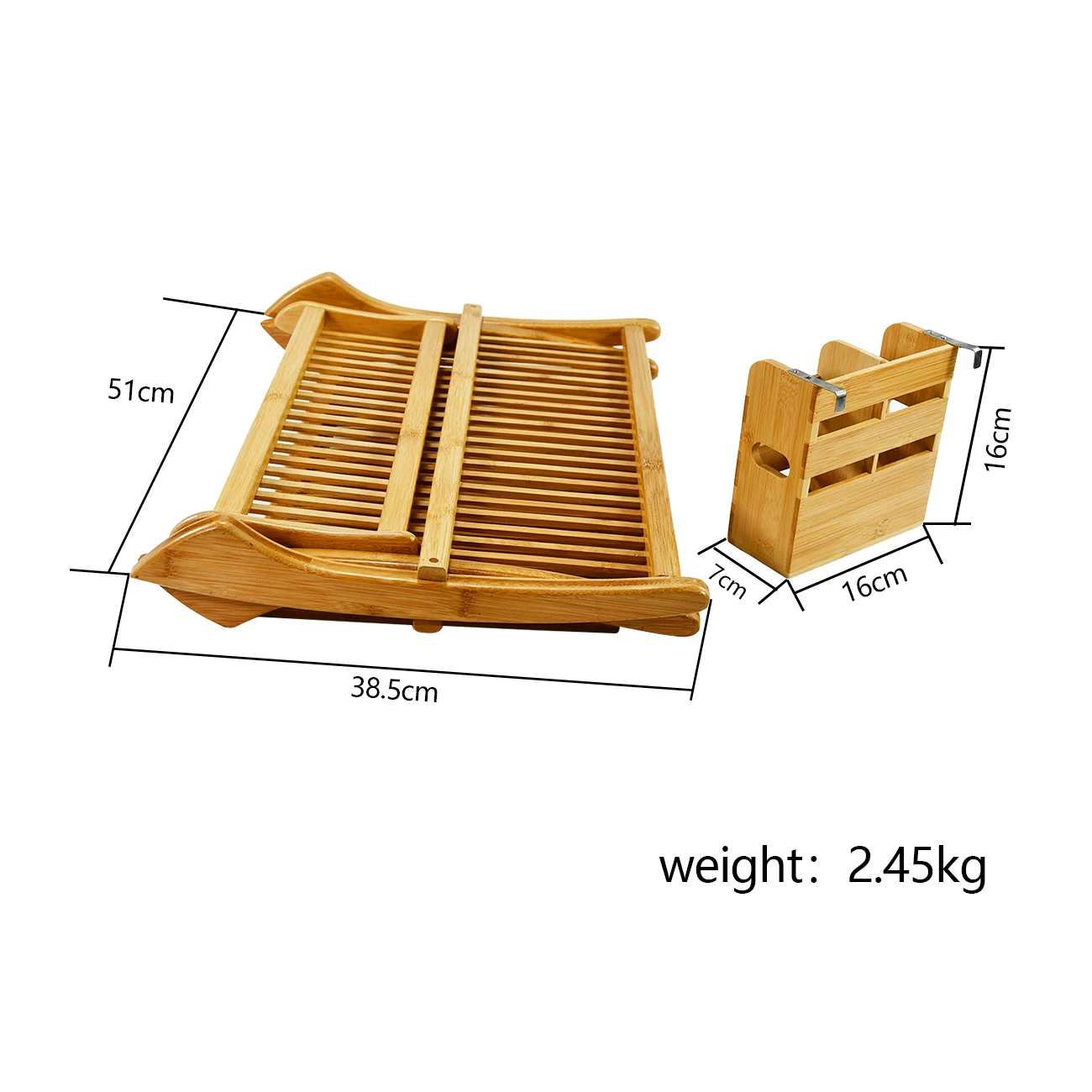 Bamboo Dish Drying Rack with Utensils Flatware Holder Set Large Folding Drying Holder for Kitchen, Collapsible Drainer