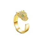 Sterling Ring Ring Trendy Jewelry 925 Sterling Silver 18-karat Gold CZ Panther Ring Adjustable Open Ring