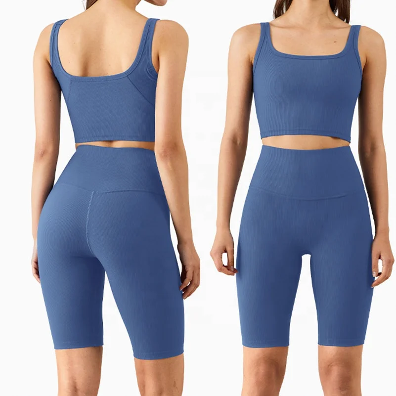 Two Piece Women Plus Size Yoga Wear Workout Suit Yoga Sport Bra And Short Pants Gym Fitness Set