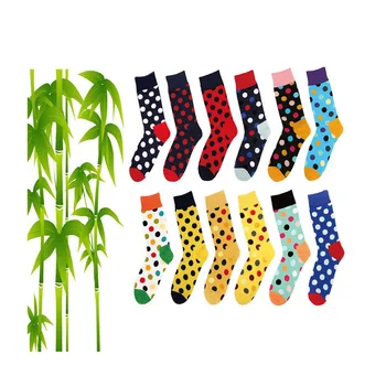 High Quality Anti Bacterial Organic Colorful Custom Logo Polka Dots Novelty Fashion 100% Bamboo Fiber Men Oem Bamboo Socks