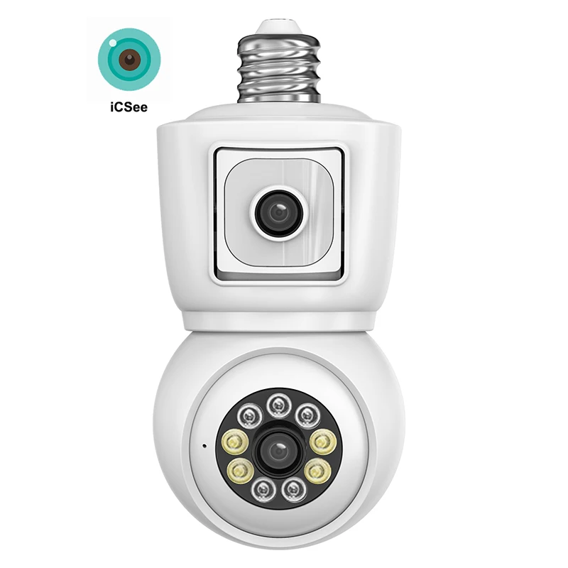 ICSEE 6MP Dual lens Light Bulb Ip Camera Network Tracking Lamp Holder Socket Wireless 4MP Dual lens Wifi Ptz Light Bulb Camera