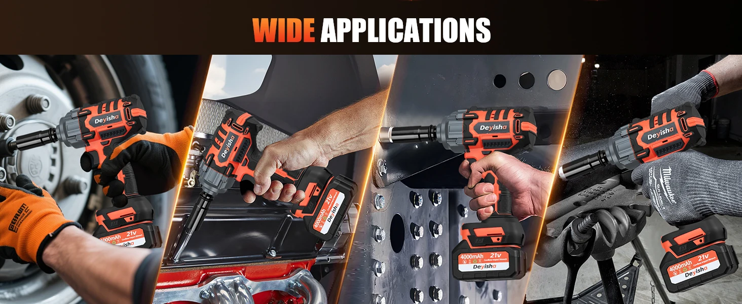 Llave de Impacto Inalámbrica de 1500N.m (1100Ft-lbs), Llave de Impacto sin Escobillas de Alto Torque de 1/2\" con 2 Baterías de 4.0Ah y 6 Dados para Automóvil