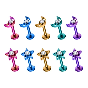 ASTM F136 Titanium Piercing Lips Shape CZ Inlay Anodizing Multicolor Nose Stud Earrings Labret 16G Ear Tragus Body Wedding