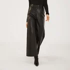 Women's Leather Wide Pants Women OEM ODM High Quality High Waist Zipper Fly PU Casual Women's Leather Wide Leg Pants
